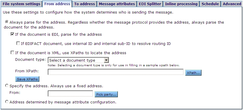 Example of an application pickup "From address" tab.